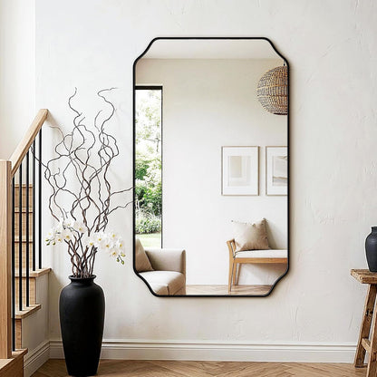 vanity bathroom mirror for over sink, 50"x30", black on a desk or shelf