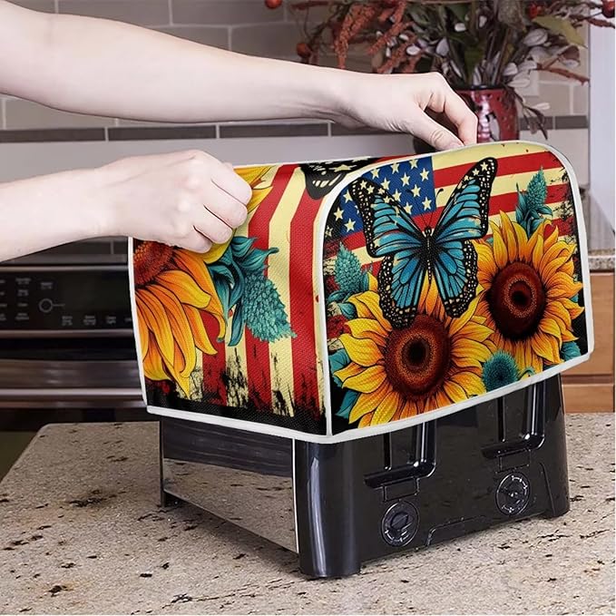 Sunflower Butterfly Print Toaster Cover 2 Slice American Flag Small Kitchen - Image 3