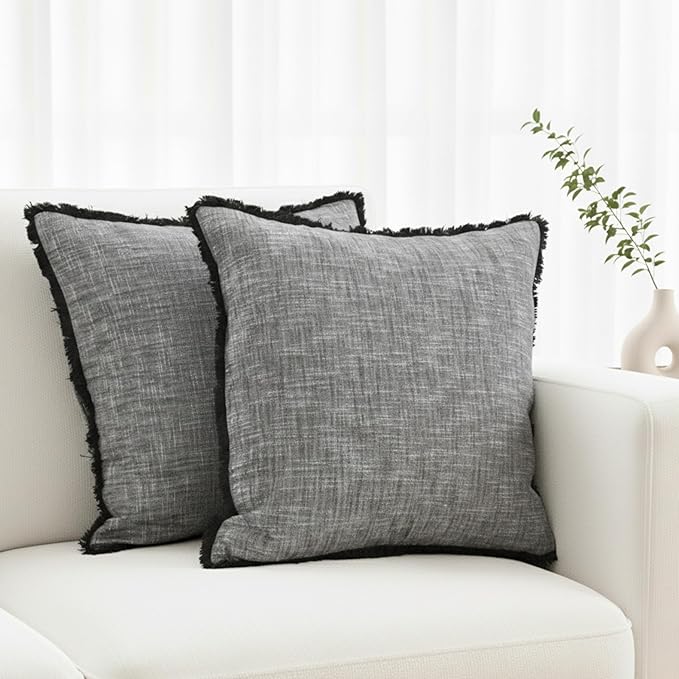 18×18 Grey Textured Cotton Throw Pillow Covers by OveeshaHomeDecor