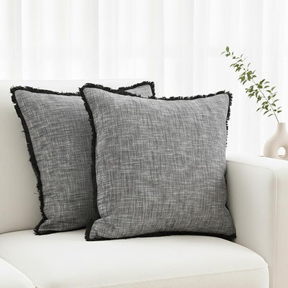 18×18 Grey Textured Cotton Throw Pillow Covers by OveeshaHomeDecor