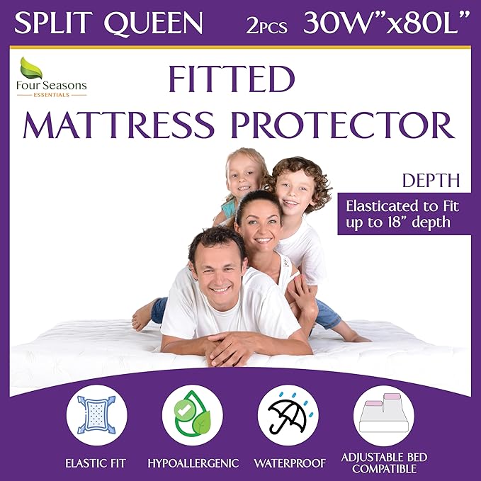 Split Queen Waterproof Mattress Protector 30" x 80" by FourSeasonsEssentials