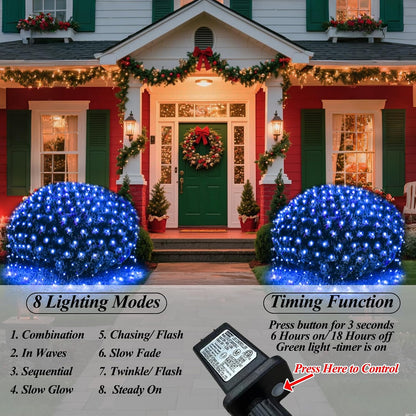 OYCBUZO 300LED Net Lights, 14.8ft x 5ft Christmas Net Lights Outdoor Connectable, Waterproof Mesh Lights 8 Lighting Modes for Halloween Bushes Xmas Tree Holiday Party Garden - Blue