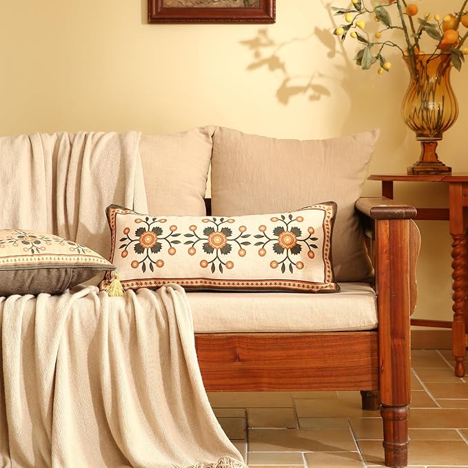 Brown Throw Pillow Covers Set of 1, Floral Farmhouse Linen Accent Pillows Cover - Image 3