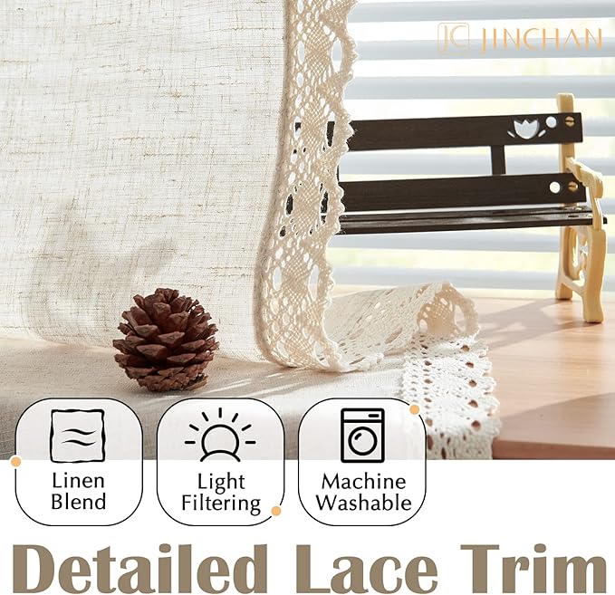 jinchan Linen Curtains for Living Room Bedroom Light Filtering Semi Sheer - Image 4