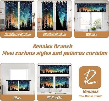 Renaiss 26 x 45 Inch Forest Starry Kitchen Curtains Light Filter Night Rustic - Image 8