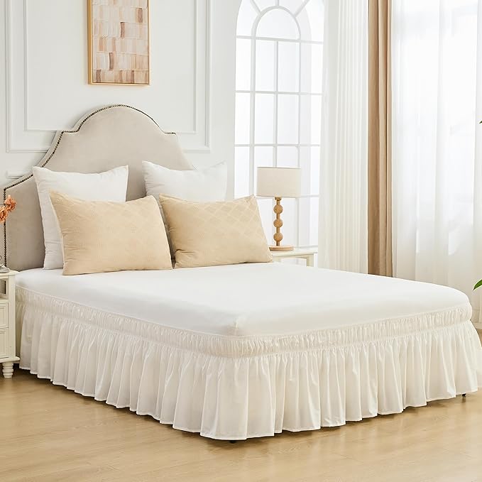 BISELINA Wrap Around Bed Skirts 17" Drop, Cotton Adjustable Elastic Dust by BISELINA