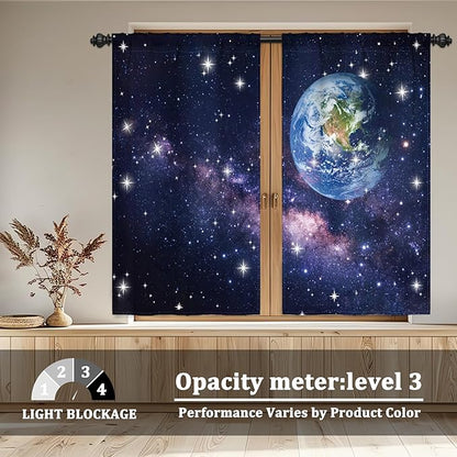 Renaiss 42 x 63 Inch Earth Galaxy Bedroom Window Curtains Outer Space View - Image 3