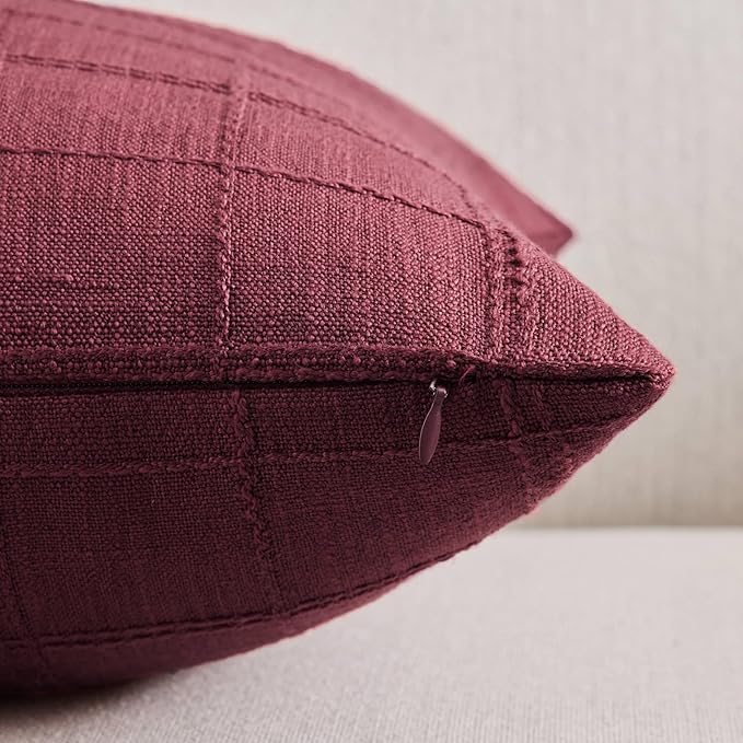 ZeeMart Linen Checked Throw Pillow Covers Set of 2, 16x16 Inch Allover Grid - Image 2