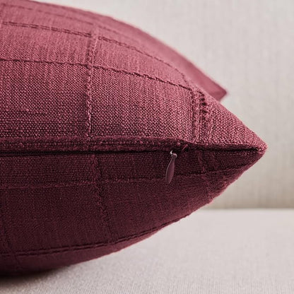 ZeeMart Linen Checked Throw Pillow Covers Set of 2, 16x16 Inch Allover Grid - Image 2