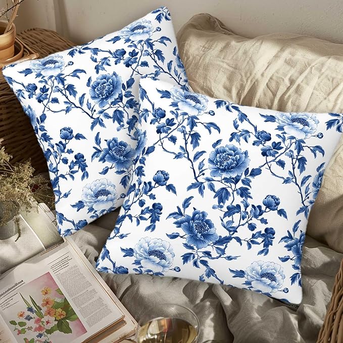 Chinoiserie Floral Throw Pillow Cover 18x18 Set of 2, Cushion Case - Image 3