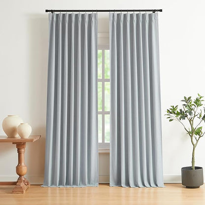 Vision Home Blue Gray Pinch Pleated Full Blackout Curtains Linen Blended Room by VisionHome