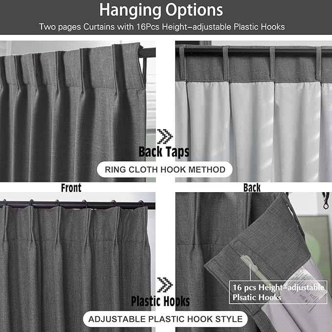 IVAPUPU Linen Pinch Pleated Blackout Curtains - Image 5