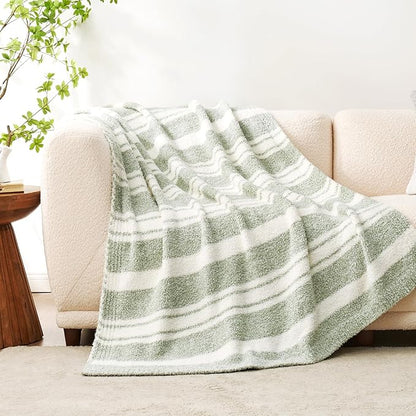 Snuggle Sac Stripe Sage Green Blanket Twin Size, Reversible Super Soft Warm Bed - Image 7