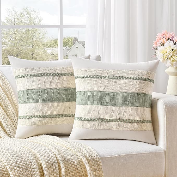 Fancy Homi Set of 2 Sage Green Boho Big Decorative Throw Pillow Covers 24x24 by Fancy+Homi