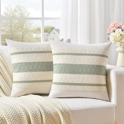 Fancy Homi Set of 2 Sage Green Boho Big Decorative Throw Pillow Covers 24x24 by Fancy+Homi
