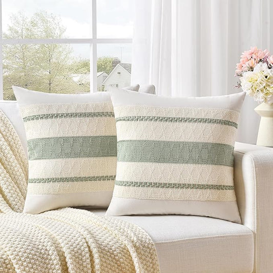 Fancy Homi Set of 2 Sage Green Boho Big Decorative Throw Pillow Covers 24x24 by Fancy+Homi