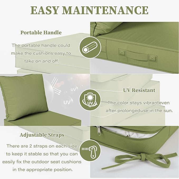 Outdoor Seat Cushion Set 22 L × 24 W × 5 H Inch Waterproof & Fade Resistant - Image 4