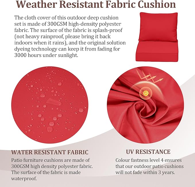 Waterproof Outdoor Chair Cushion Set of 3, Outdoor Cushions - Image 4