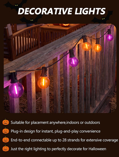 SUNSGNE 25FT G40 LED Outdoor Orange and Purple Halloween String Lights