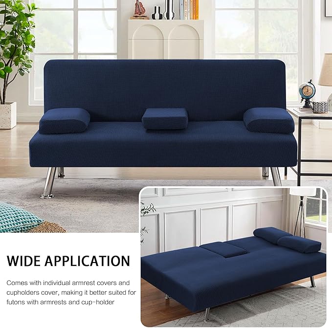 H.VERSAILTEX 4 Pieces Stretch Futon Covers Sofa Bed Slipcover - Image 7