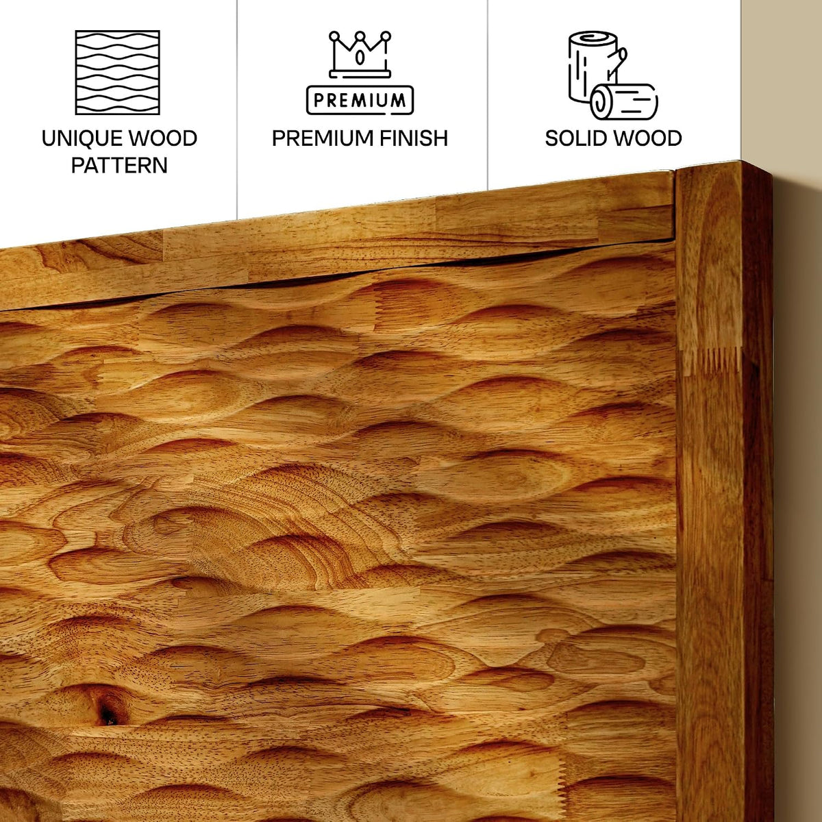 acacia elara wood bed frame with cnc-carved headboard showing dimensions