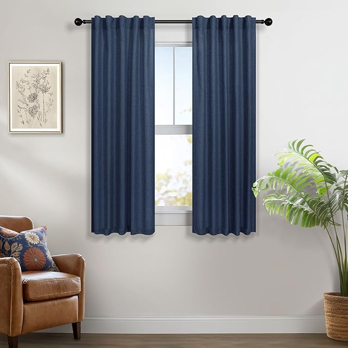 Pitalk Navy Blue Curtains 38 Inch Wide by Pitalk