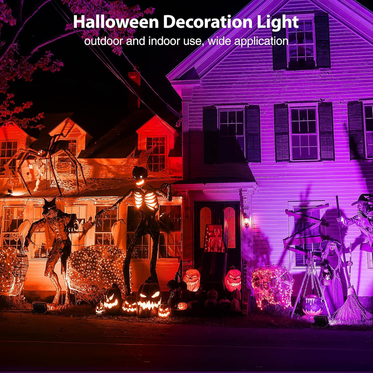 Onforu Orange and Purple Halloween Lights, 30W Dusk to Dawn Floodlight 2 Pack LED Flood Light Outdoor Decoration, Auto ON/Off Plug in Flood Light, IP65 Waterproof Uplighting Uplights for Party Garden