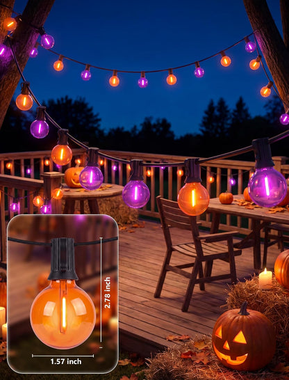 SUNSGNE 25FT G40 LED Outdoor Orange and Purple Halloween String Lights