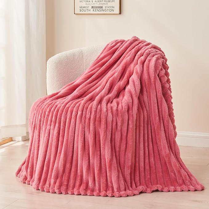 NEWCOSPLAY Super Soft King Blanket Coral Pink Premium Silky Flannel Fleece 3D - Image 9