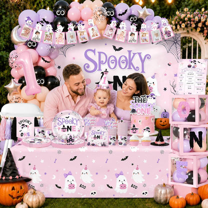 Spooky One Birthday Decorations Girl 274Pcs Pink Halloween 1st Birthday Kit