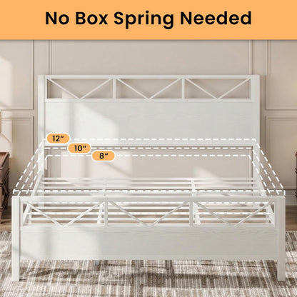 likimio king size bed frame, tall modern headboard showing dimensions