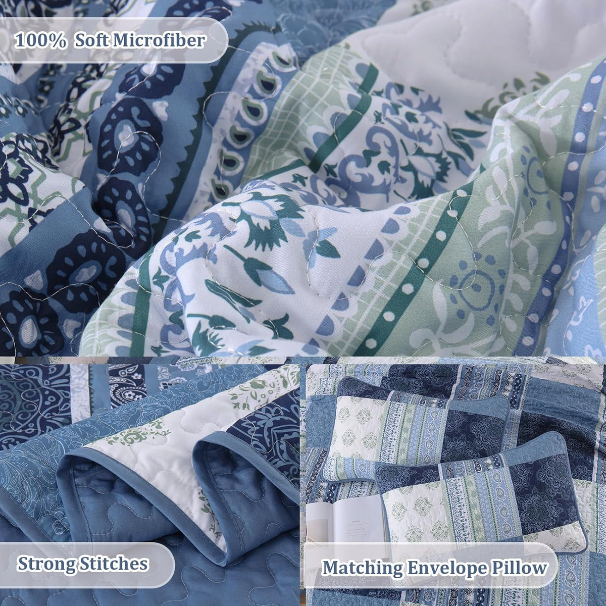 dintszyayue patchwork blue quilt set king size,3 pieces, package contents