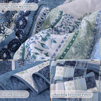 dintszyayue patchwork blue quilt set king size,3 pieces, package contents