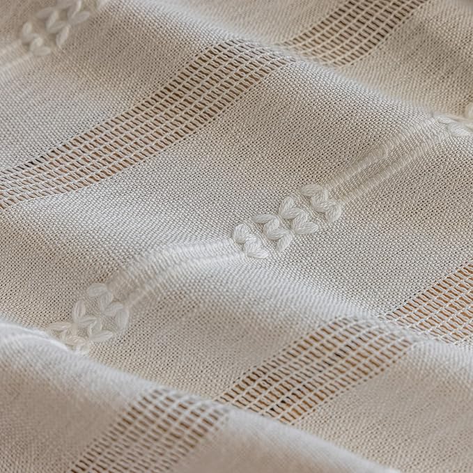ENJOYBRIDAL Off White Curtains 96 Inch Length 2 Panels Boho Semi Sheer Drapes - Image 5