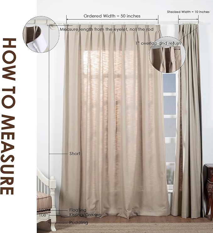 TWOPAGES Pinch Pleated Curtain 96 Inches Long Sand Beige Faux Linen Textured - Image 6