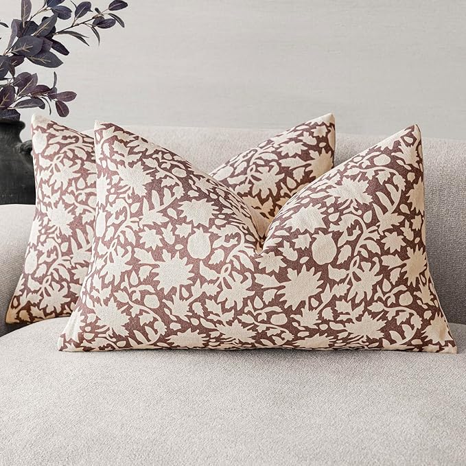 Foindtower Set of 2 Decorative Neutral Floral Throw Pillow Covers Accent by Foindtower