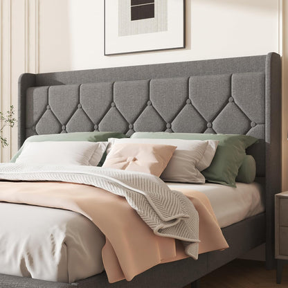 queen size bed frame, linen upholstered storage headboard&, package contents