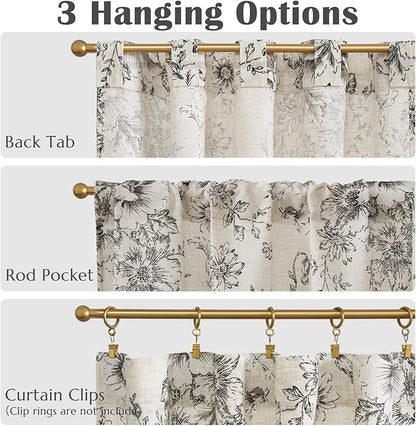 jinchan Linen Floral Tier Curtains 45 Inch Farmhouse Botanic Cafe Curtains - Image 8