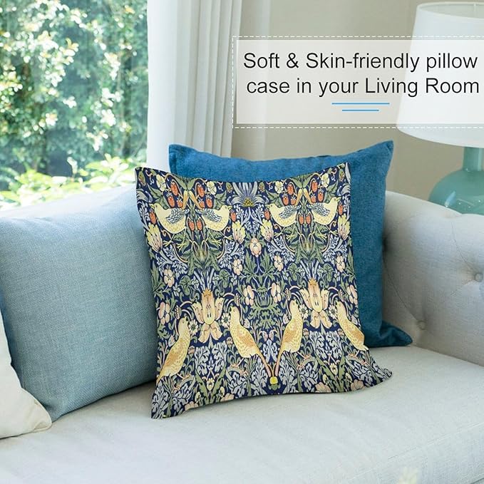 William Morris Floral Original Throw Pillow Covers Boho Chic Retro Floral Bird - Image 5
