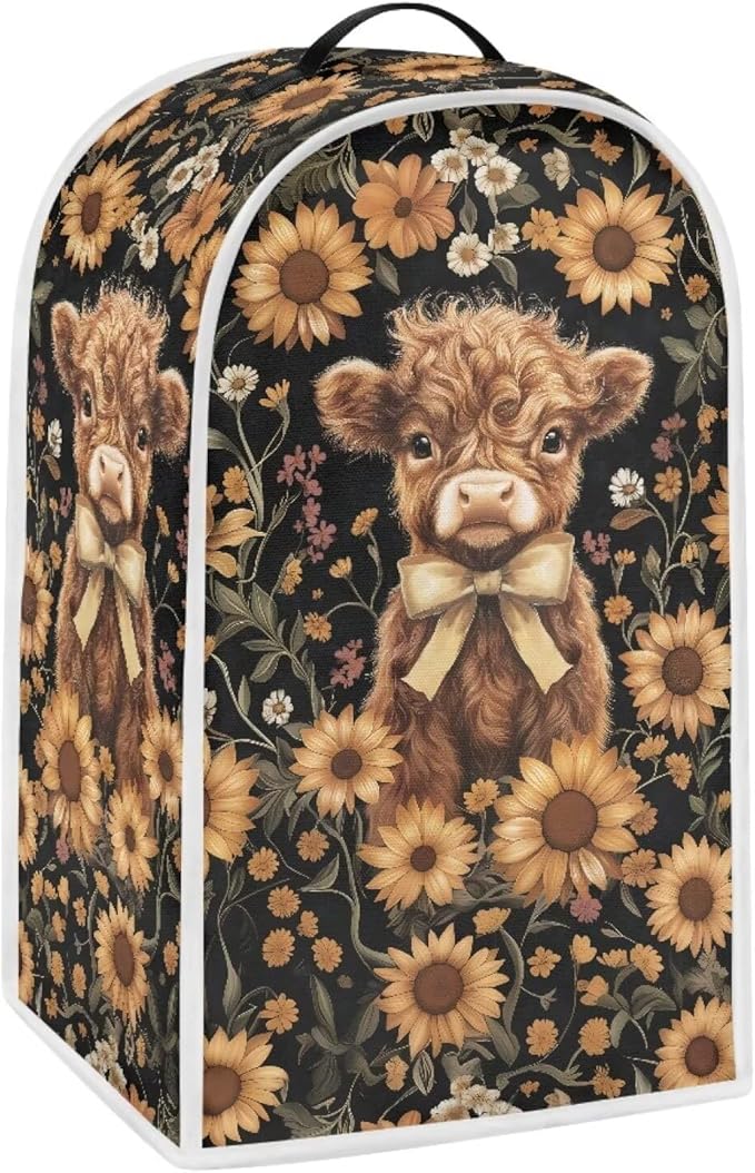Talayituse Highland Cattle Sunflower Print Blender Dust Cover, Fingerprint - Image 2