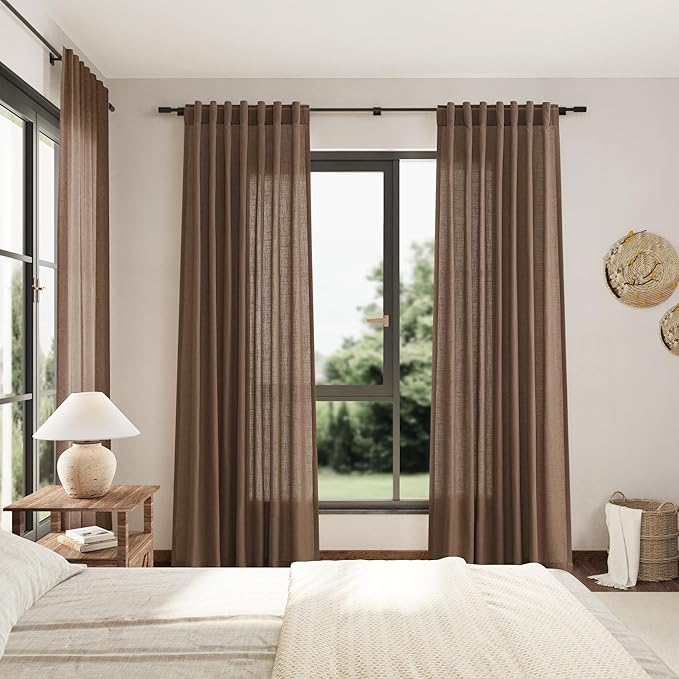 Caramel Brown Linen Curtains 96 Inches Long - Image 6