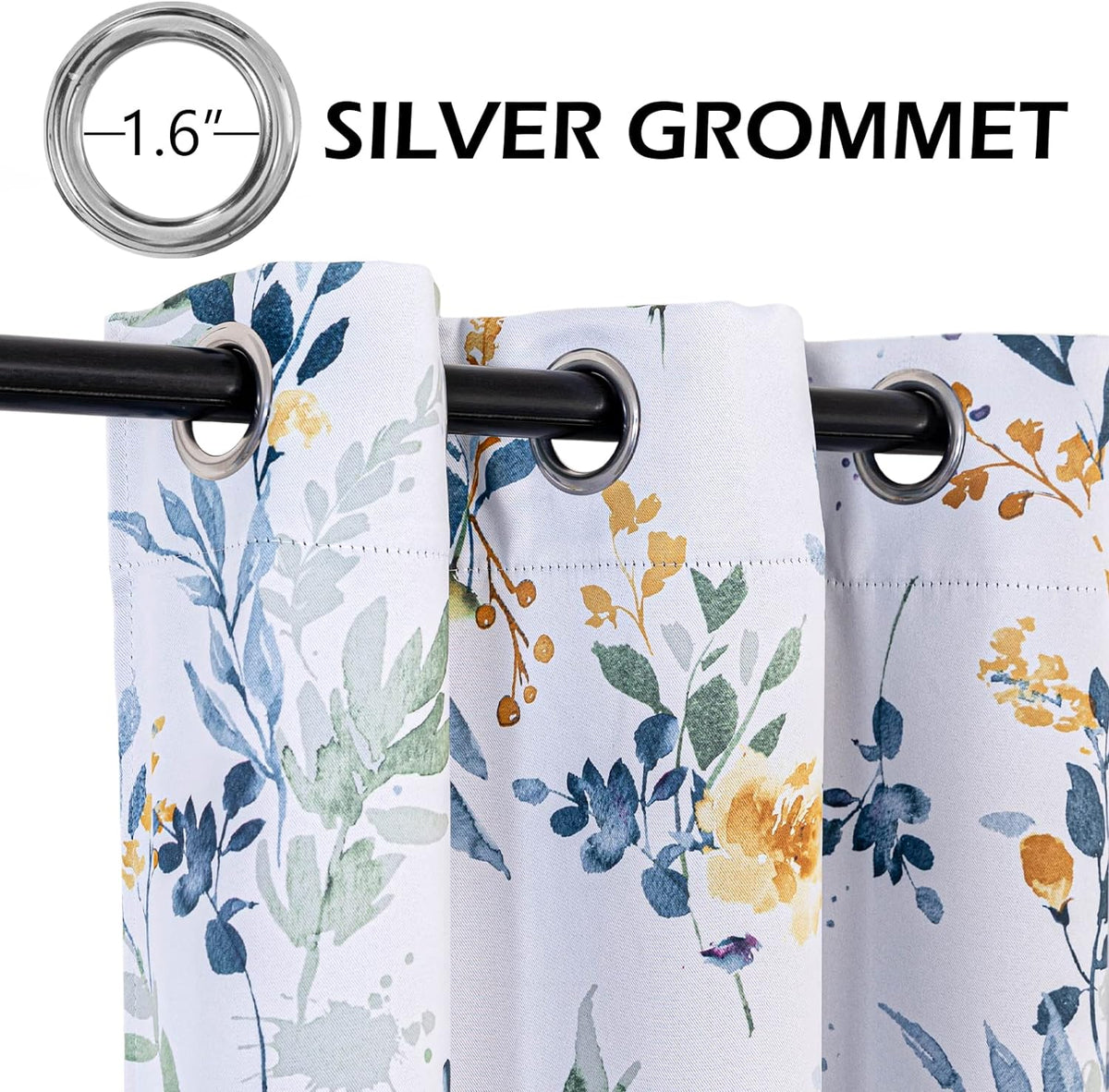 mysky home floral blackout curtains 63 inch length, side view
