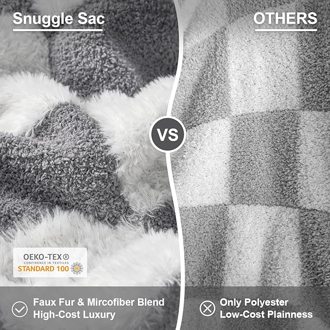 Snuggle Sac Faux Fur Checkered Blanket Twin Size - Image 2