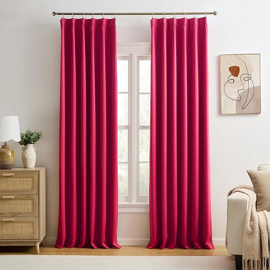 KEQIAOSUOCAI Hot Pink Fuchsia Pinch Pleated Curtains Blackout 84 Inches Long by KEQIAOSUOCAI