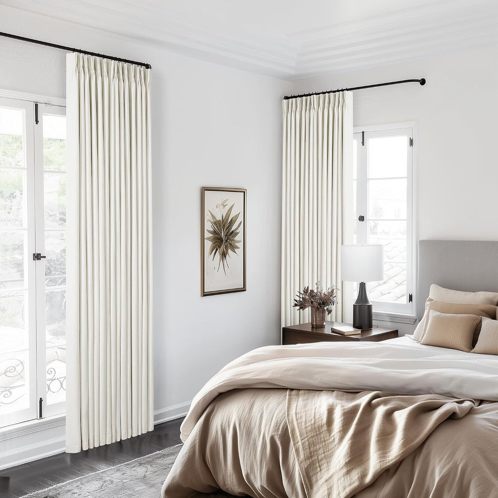 90 Inch Pinch Pleated Linen 100% Blackout Curtains 2 Panels Cream Natural