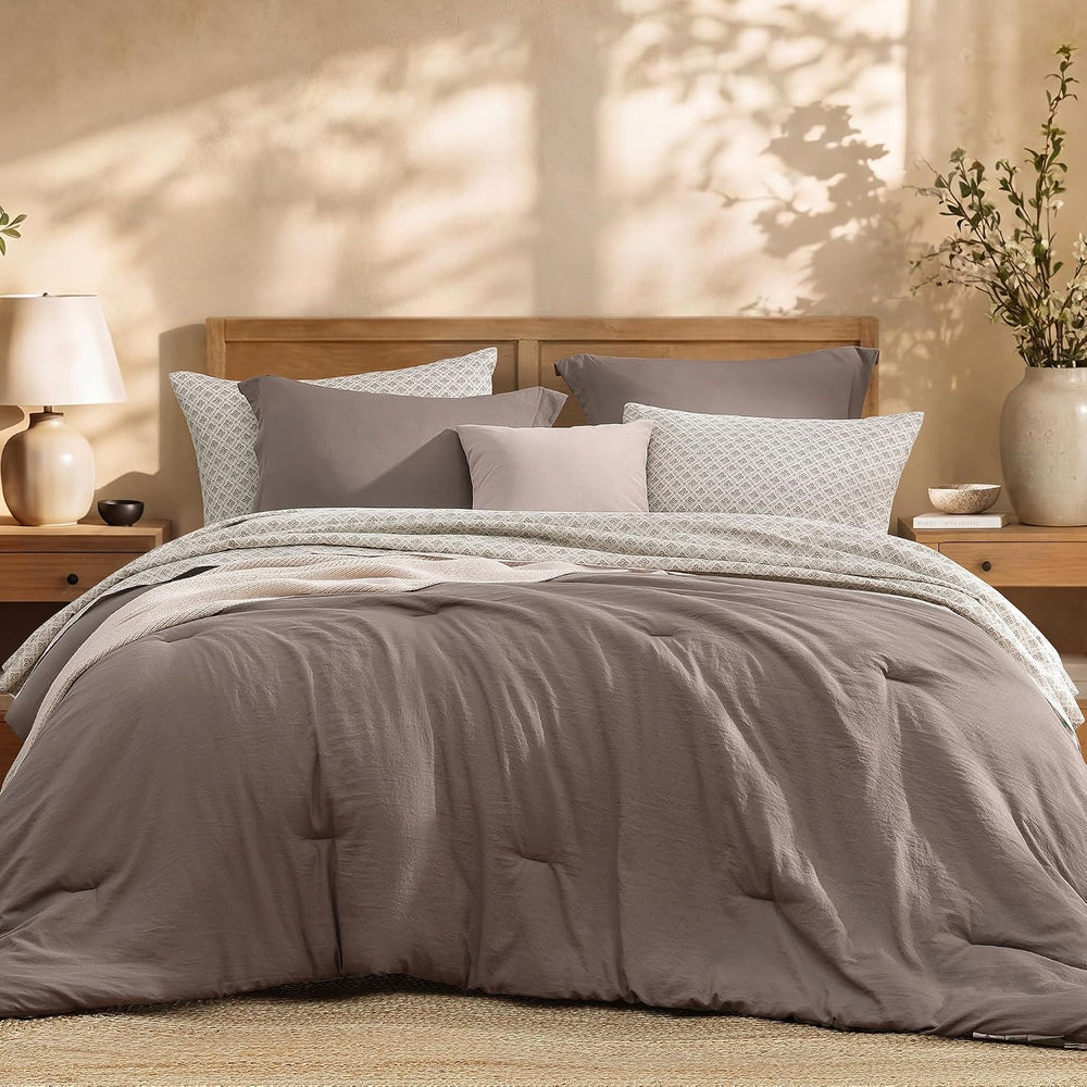 Full Comforter Set with Sheets-7 Pieces Soft Recycled Bed in a Bag Bedding