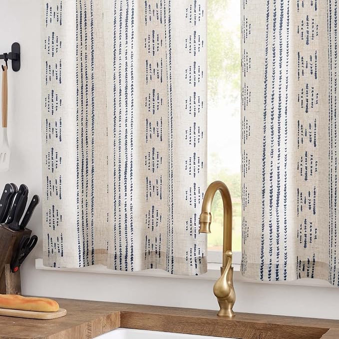 jinchan Boho Kitchen Curtains Linen Tier Curtains 36 Inches Bohemian Cafe Small - Image 3