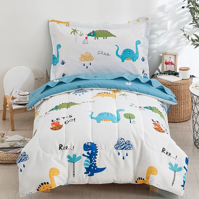 DJY Cotton Toddler Bedding Set for Boys Girls, 4 Pieces Dinosaur Toddler Bed by HOME