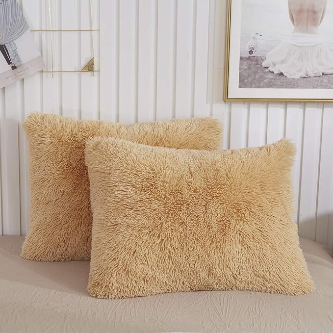 XeGe Faux Fur Throw Pillow Cases, Plush Shaggy Ultra Soft Pillow Covers by XeGe