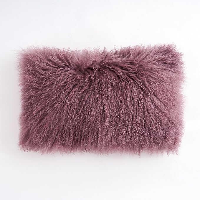 Genuine Mongolian Lamb Fur Pillow Cover – 12"x20" Rectangular Cushion Case – by Unknown